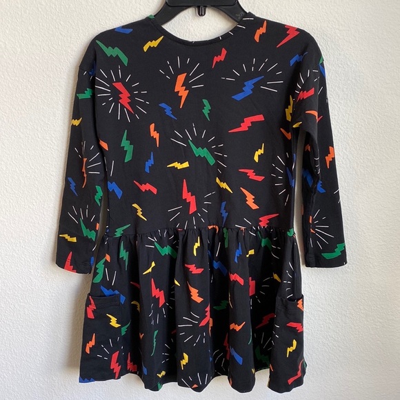Hanna Andersson Lightning Bolt Pattern Long Sleeves Black Cotton Dress Sz 6-7 - Picture 6 of 7